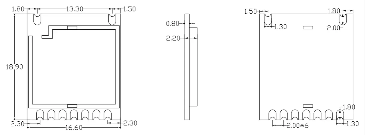 Dimensions mécaniques du module émetteur-récepteur RF RF51422