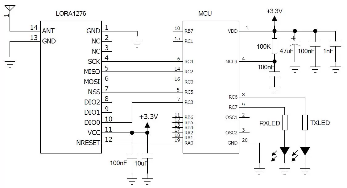Circuit d'application du module frontal sans fil LoRa 915 MHz LoRa1276 - 915