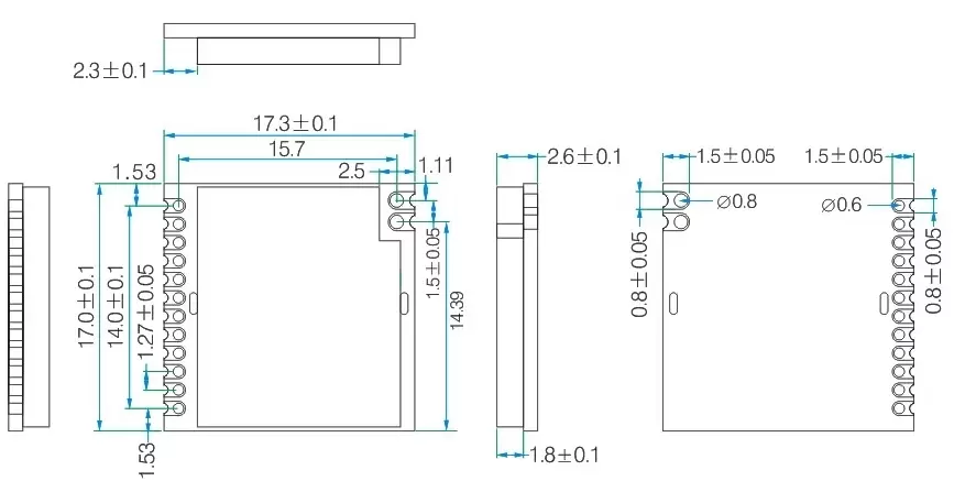 Dimensions mécaniques du module frontal sans fil LoRa 915 MHz LoRa1276 - 915