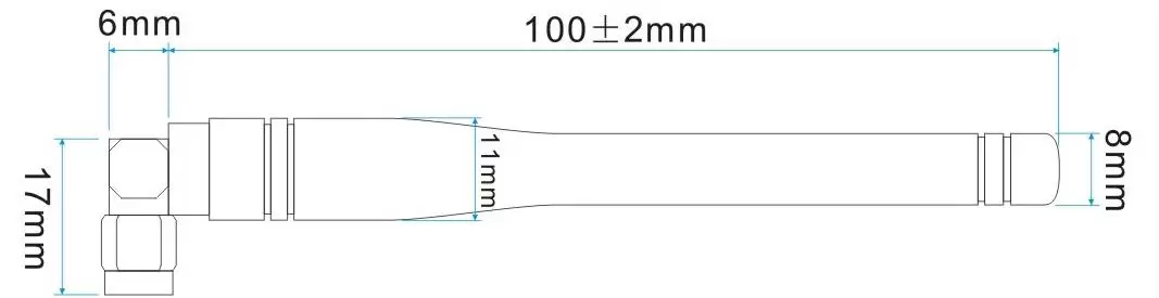 Dimensions de l'antenne tige SW2400-WT100 Dimensions de l'antenne tige SW2400-WT100