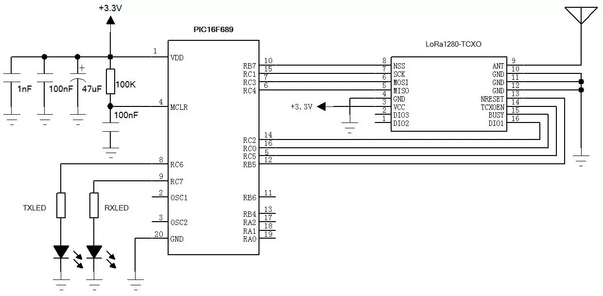 Circuit d'application du module sans fil LoRa de télémétrie TCXO 2,4 GHz SX1280/SX1281 LoRa128X - T