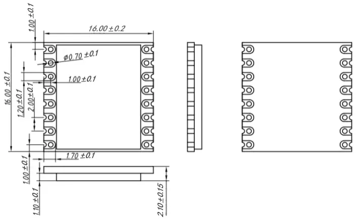 Dimensions mécaniques du module sans fil LoRa de télémétrie TCXO 2,4 GHz SX1280/SX1281 LoRa128X - T