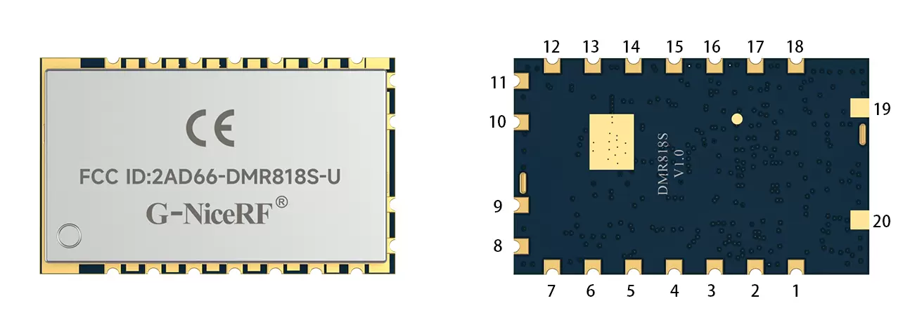 Définition des broches du module talkie-walkie DMR DMR818S-U.