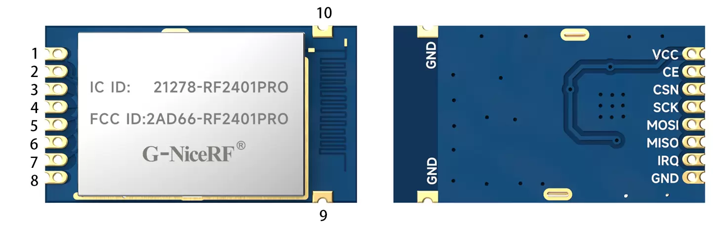 Définition des broches du module RF 2,4 GHz RF2401Pro