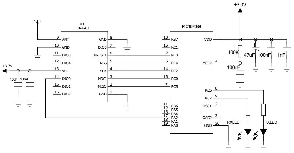 Circuit d'application du module LoRa sans fil 433/470 MHz LoRa1278-C1