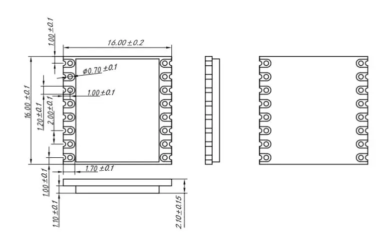 Dimensions mécaniques du module LoRa sans fil 433/470 MHz LoRa1278-C1