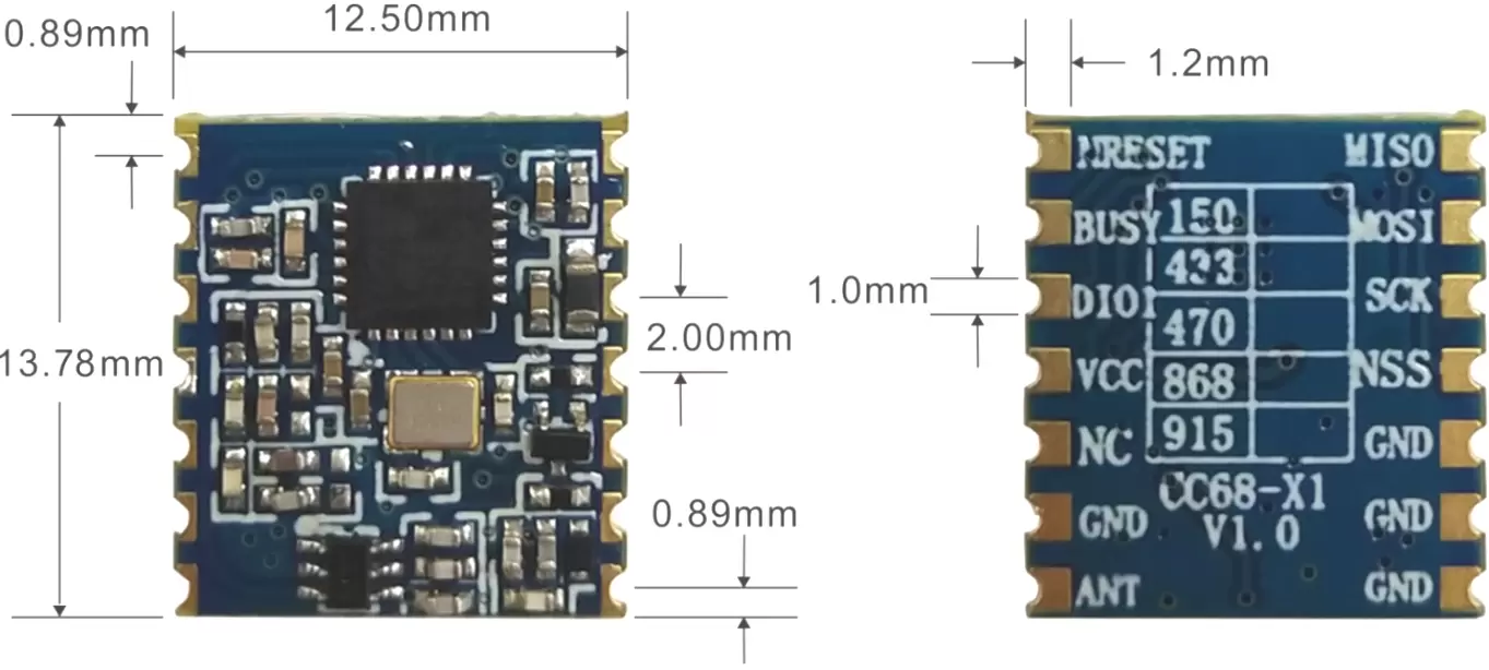 Dimensions mécaniques du module sans fil LoRa-CC68-X1.