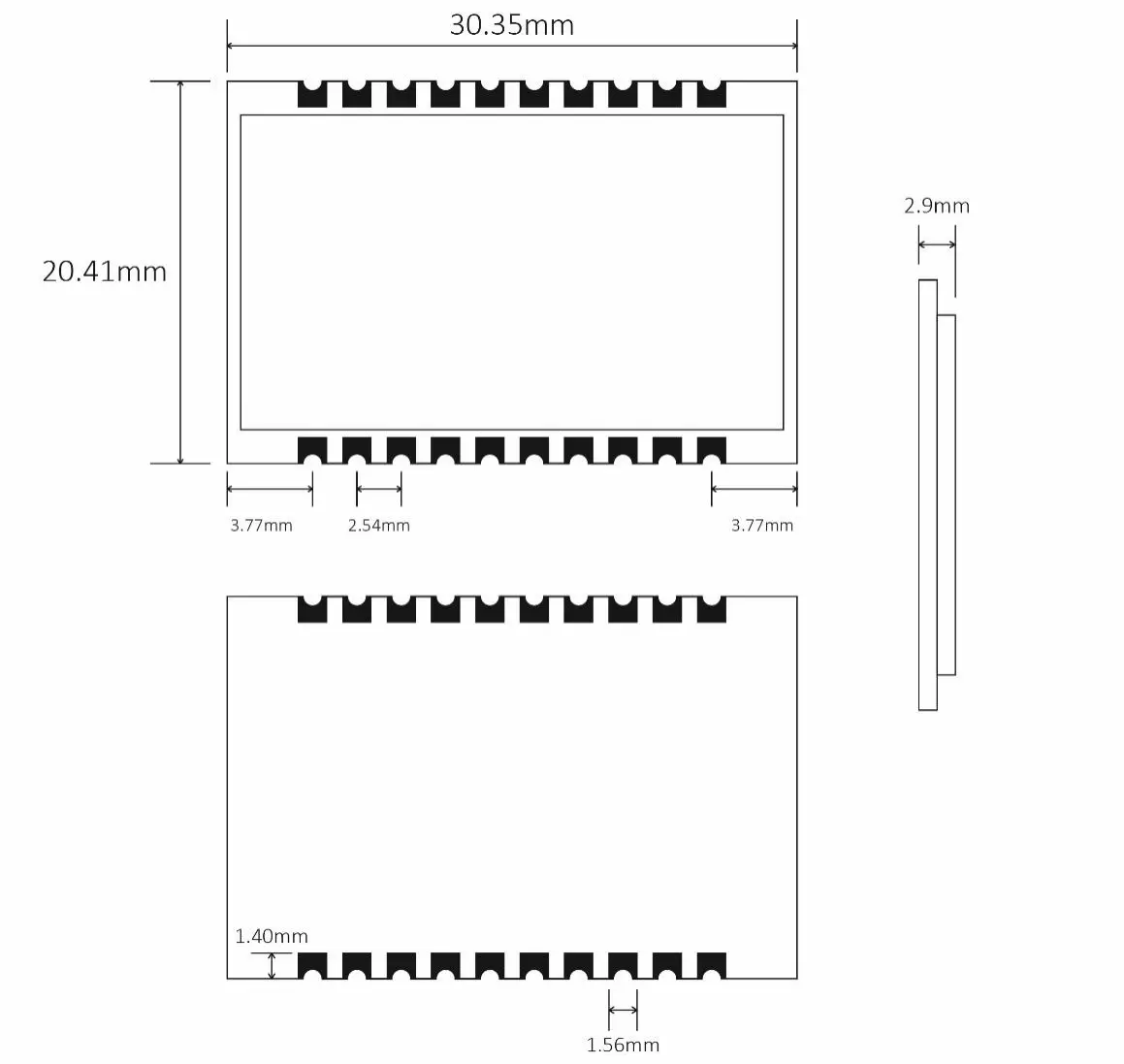 Dimensions mécaniques du nœud de surveillance multicapteur à faible consommation d'énergie IOT-N010