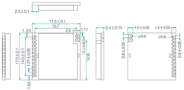 Dimensions mécaniques du module émetteur-récepteur RF RF4463PRO-470 Dimensions mécaniques du module émetteur-récepteur RF RF4463PRO-470