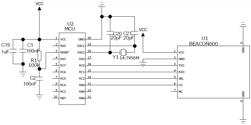 Circuit d'application du module de balise UART intégré Beacon600