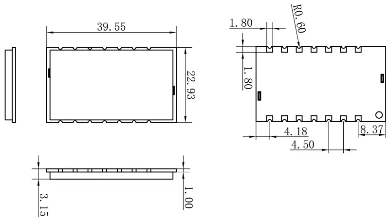 Dimensions mécaniques du module UART LoRa sans fil LoRaStar610 Dimensions mécaniques du module UART LoRa sans fil LoRaStar610