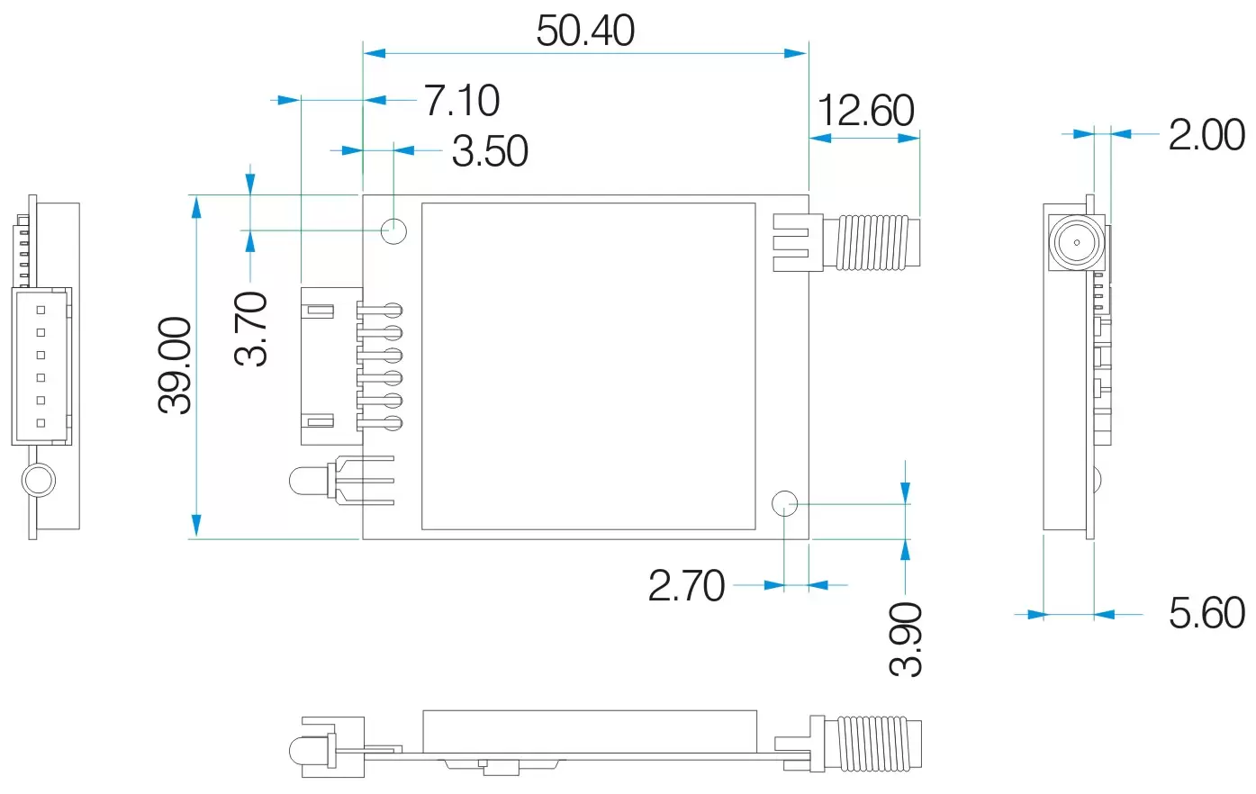 Dimensions mécaniques du module sans fil LoRa6100Pro Dimensions mécaniques du module sans fil LoRa6100Pro