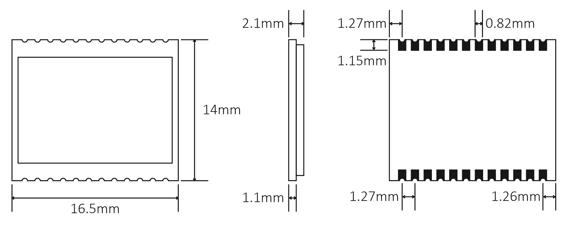 Dimensions mécaniques du module SOC EFR32 Dimensions mécaniques du module SOC EFR32