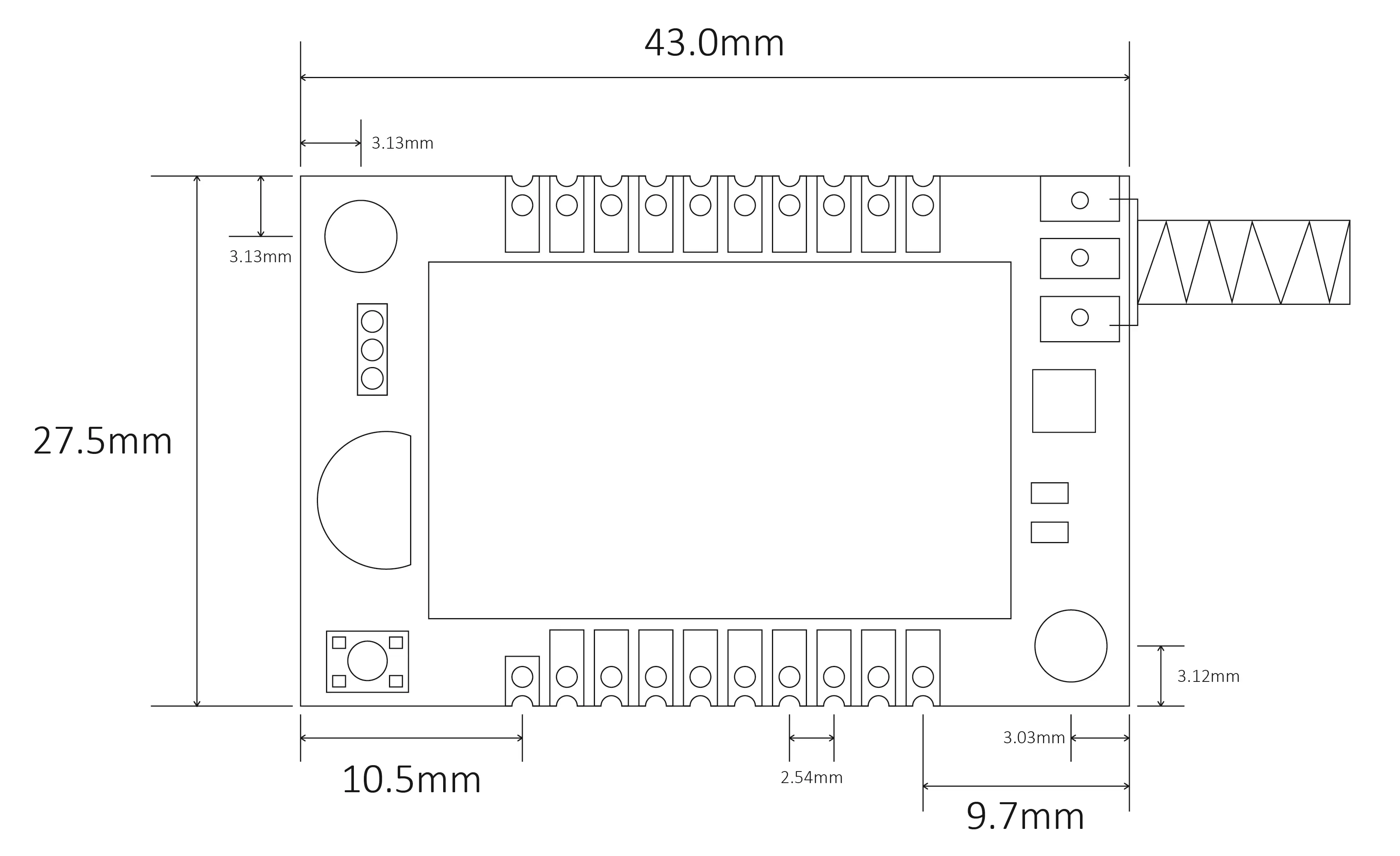 Dimensions mécaniques du nœud de surveillance du capteur de température et d'humidité IoT IOT-THS010