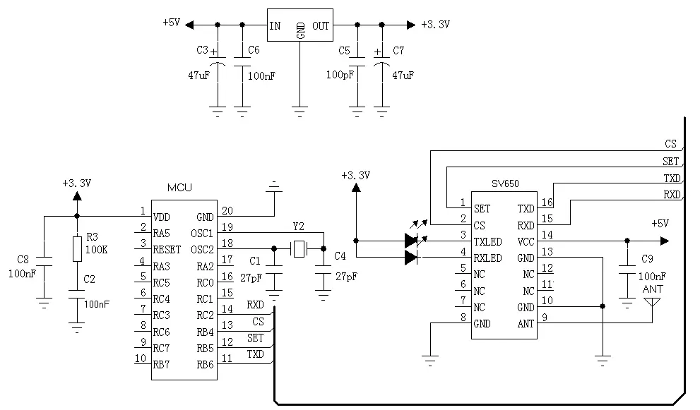 Circuit d'application du module émetteur-récepteur RF UART SV650 Circuit d'application du module émetteur-récepteur RF UART SV650