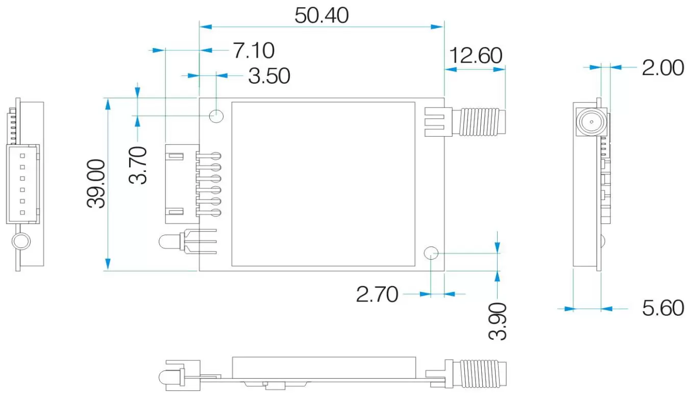 Dimensions mécaniques du module RF Uart SV6500Pro