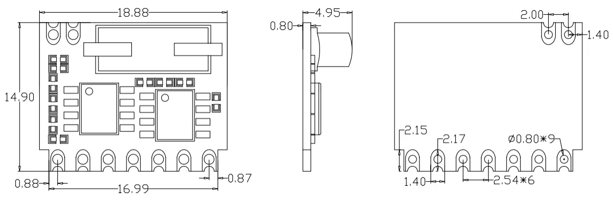 Dimensions mécaniques du module récepteur sans fil ASK SRX885 Dimensions mécaniques du module récepteur sans fil ASK SRX885