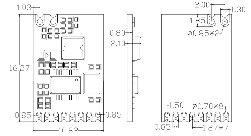 Dimensions mécaniques du module émetteur sans fil ASK STX885 Dimensions mécaniques du module émetteur sans fil ASK STX885