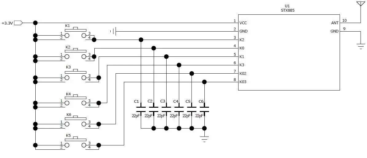 Circuit d'application du module émetteur sans fil ASK STX885 Circuit d'application du module émetteur sans fil ASK STX885