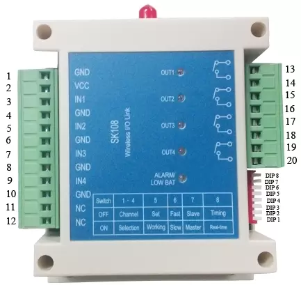 Définition des broches du module relais sans fil SK108H avec fonctions de saut