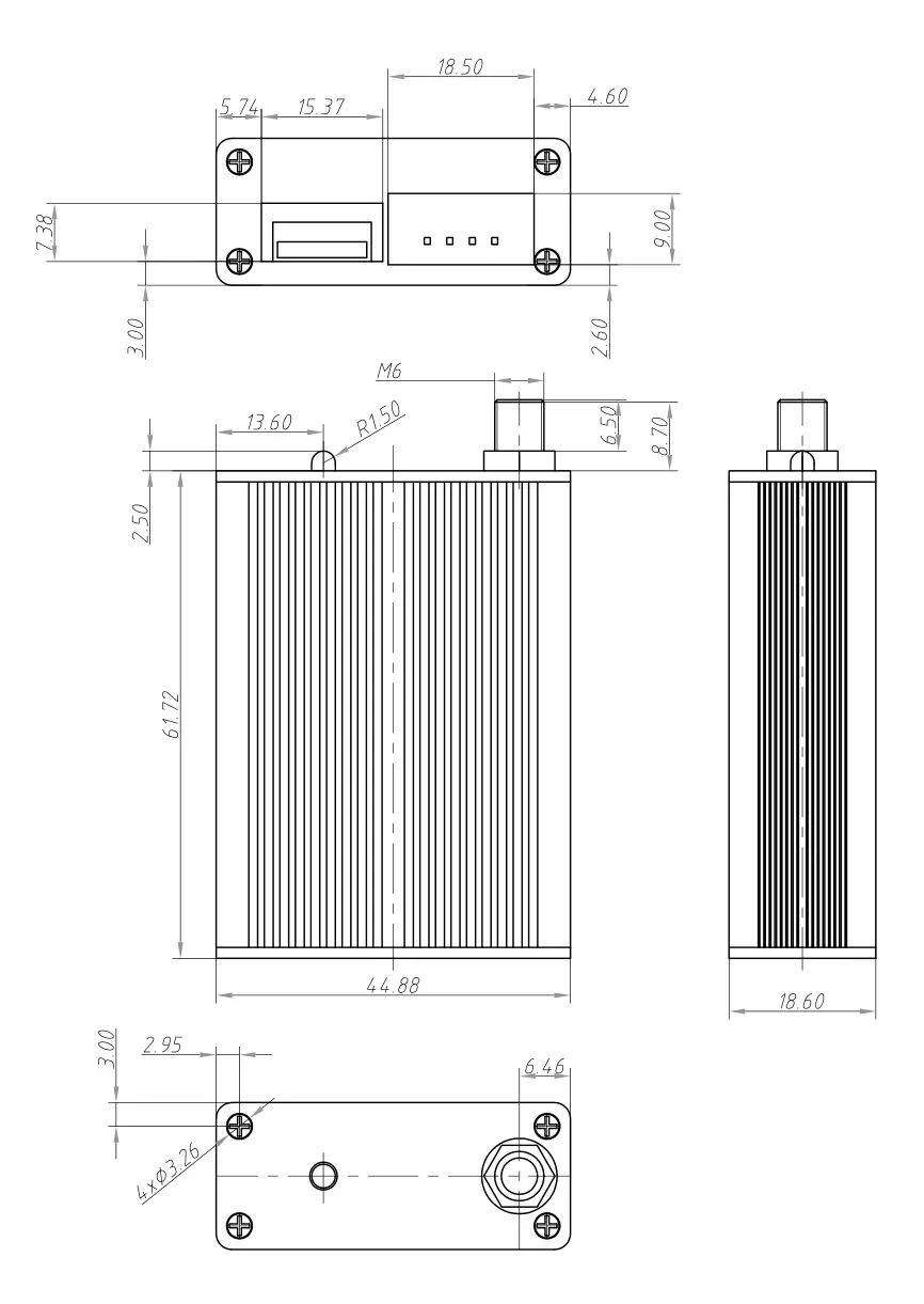 Dimensions mécaniques du module de commutation sans fil de commande de talkie-walkie SA809-RX avec protection par mot de passe