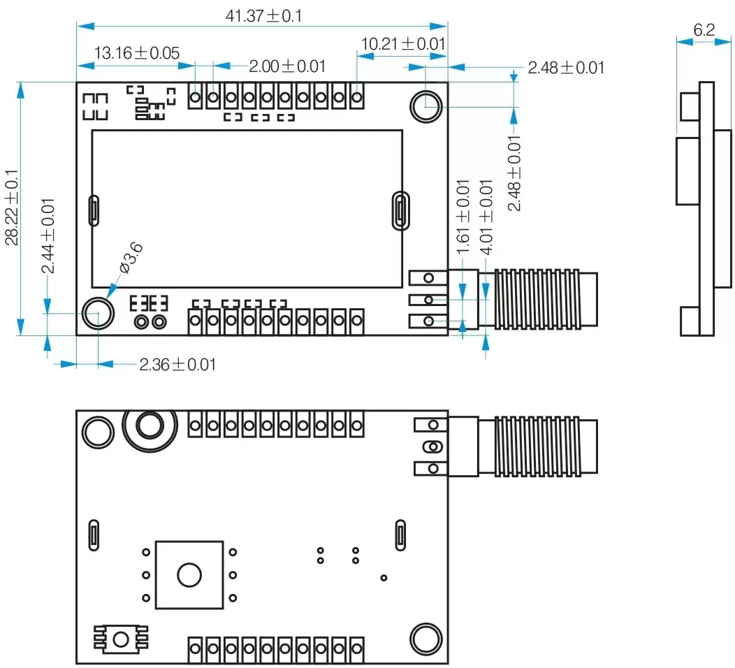 Dimensions mécaniques du module talkie-walkie miniature complet de 1,5 W SA828