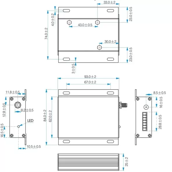 Dimensions mécaniques du module de commutation sans fil SK100