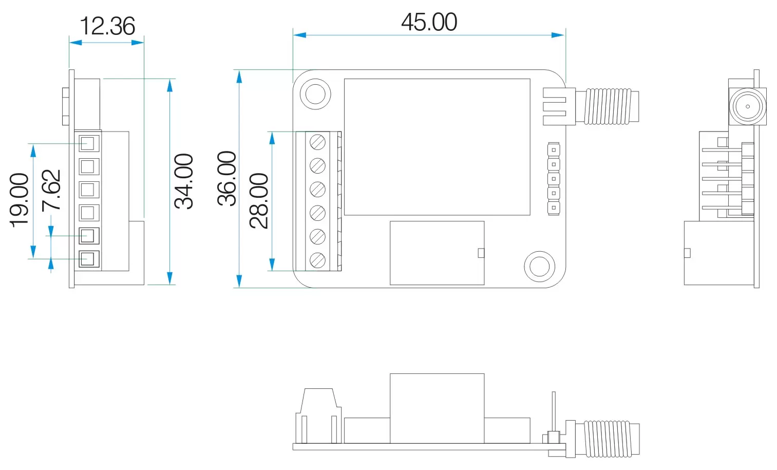 Dimensions mécaniques du module de commutation sans fil SK100