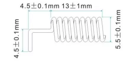 Dimensions de l'antenne à ressort 868 MHz OD868-TH13 Dimensions de l'antenne à ressort 868 MHz OD868-TH13