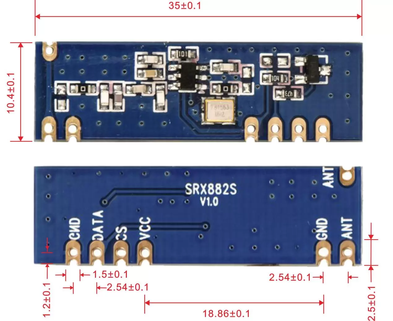 Dimensions mécaniques du module superhétérodyne SRX882S