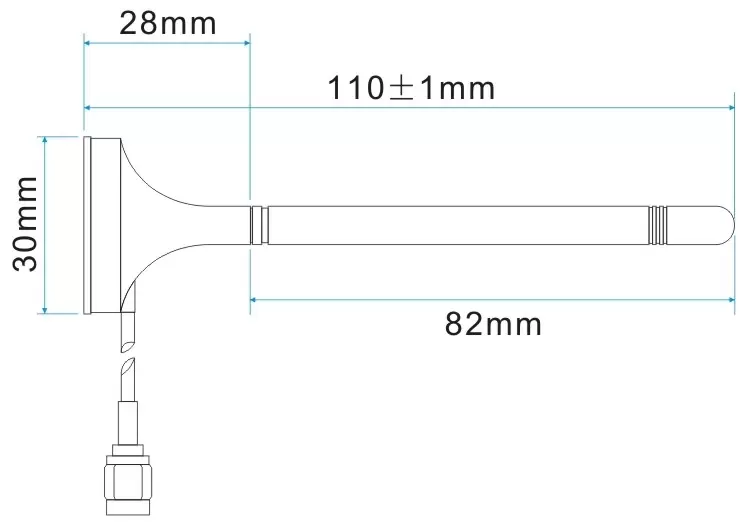 Dimensions de l'antenne ventouse étanche à gain élevé 433 MHz SW433-WP-XPXM Dimensions de l'antenne ventouse étanche à gain élevé 433 MHz SW433-WP-XPXM
