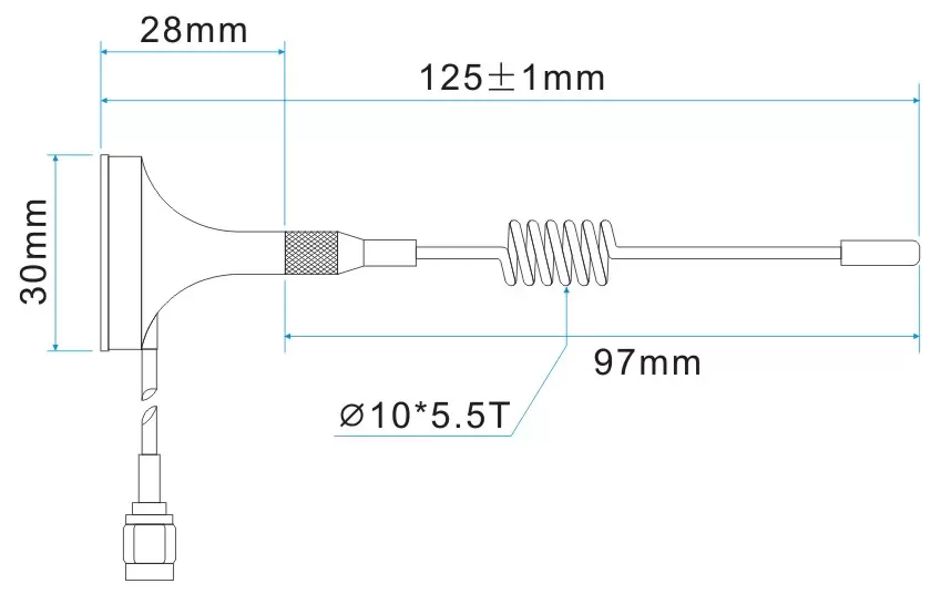 Dimensions de l'antenne ventouse à gain élevé 433 MHz SW433-XPXM Dimensions de l'antenne ventouse à gain élevé 433 MHz SW433-XPXM