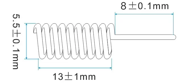 Dimensions de l'antenne à ressort en cuivre 868 MHz SW868-TH13Z Dimensions de l'antenne à ressort en cuivre 868 MHz SW868-TH13Z