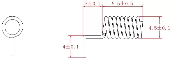 Dimensions de l'antenne à ressort en cuivre 868 MHz SW868-TH06 Dimensions de l'antenne à ressort en cuivre 868 MHz SW868-TH06