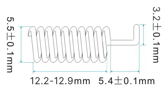 Dimensions de l'antenne à ressort 915 MHz SW915-TH12 Dimensions de l'antenne à ressort 915 MHz SW915-TH12
