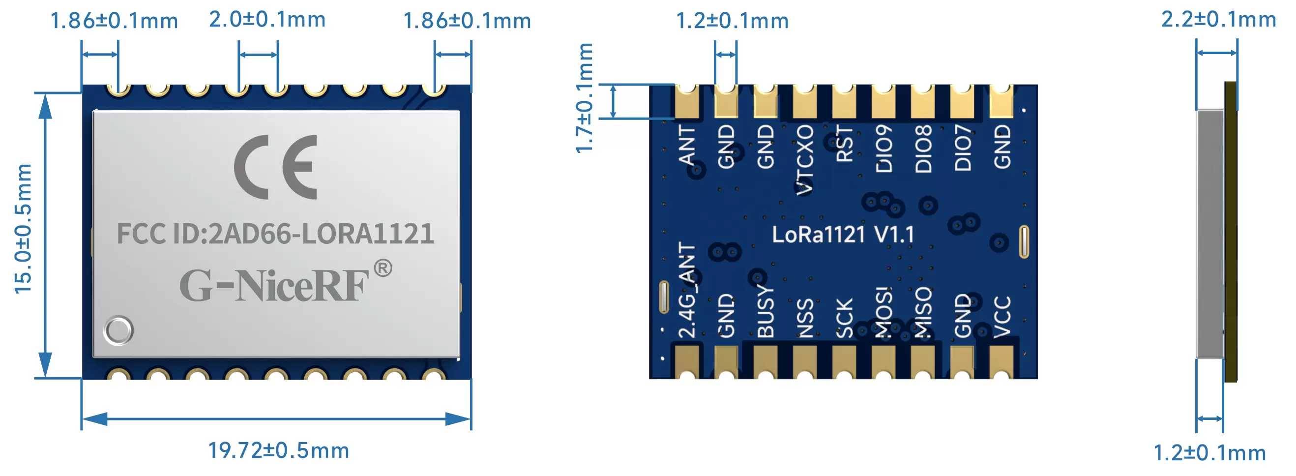La taille du module lora lora1121