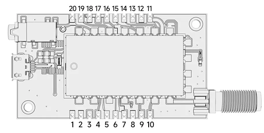 Définition des broches de la carte émetteur du module audio SA326F30