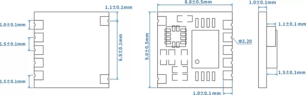 Dimensions mécaniques du module podomètre 3D STP200M Dimensions mécaniques du module podomètre 3D STP200M