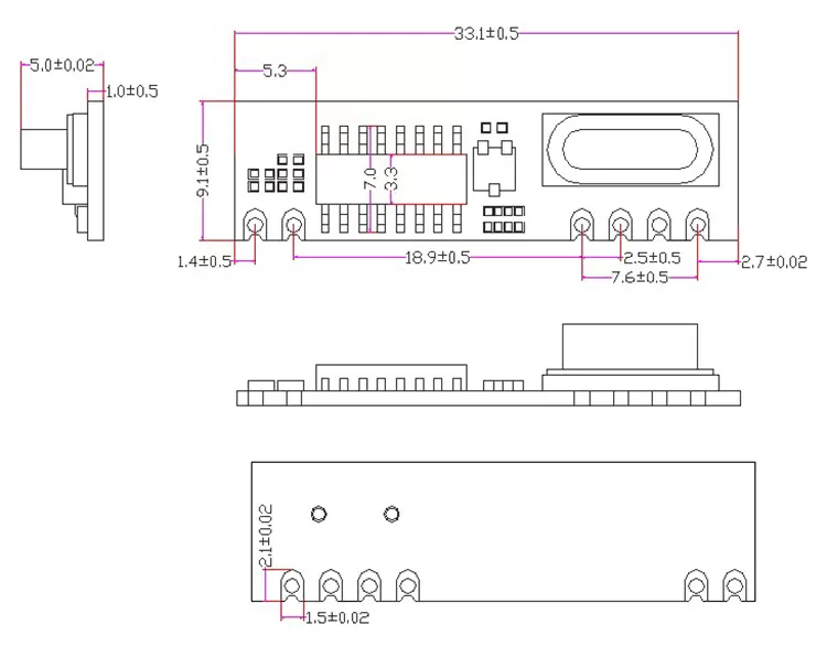 Dimensions mécaniques du module récepteur ASK 315 MHz SRX887