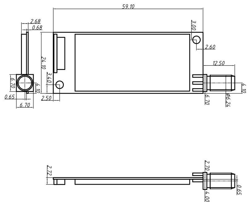 Dimensions mécaniques du module sans fil DMR858S.