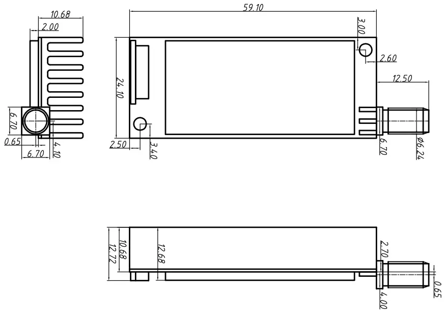 Dimensions mécaniques du module sans fil DMR858S.