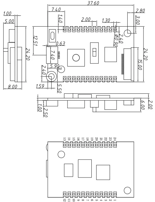 Dimensions mécaniques du module sans fil DMR858S.