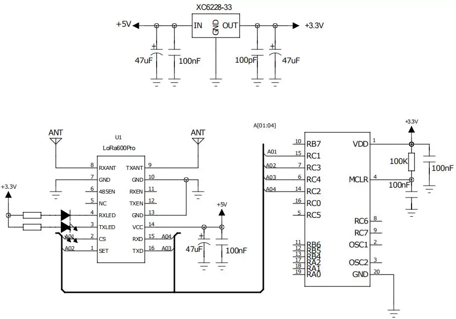 Circuit d'application du module RF LoRa LoRa600Pro Circuit d'application du module RF LoRa LoRa600Pro