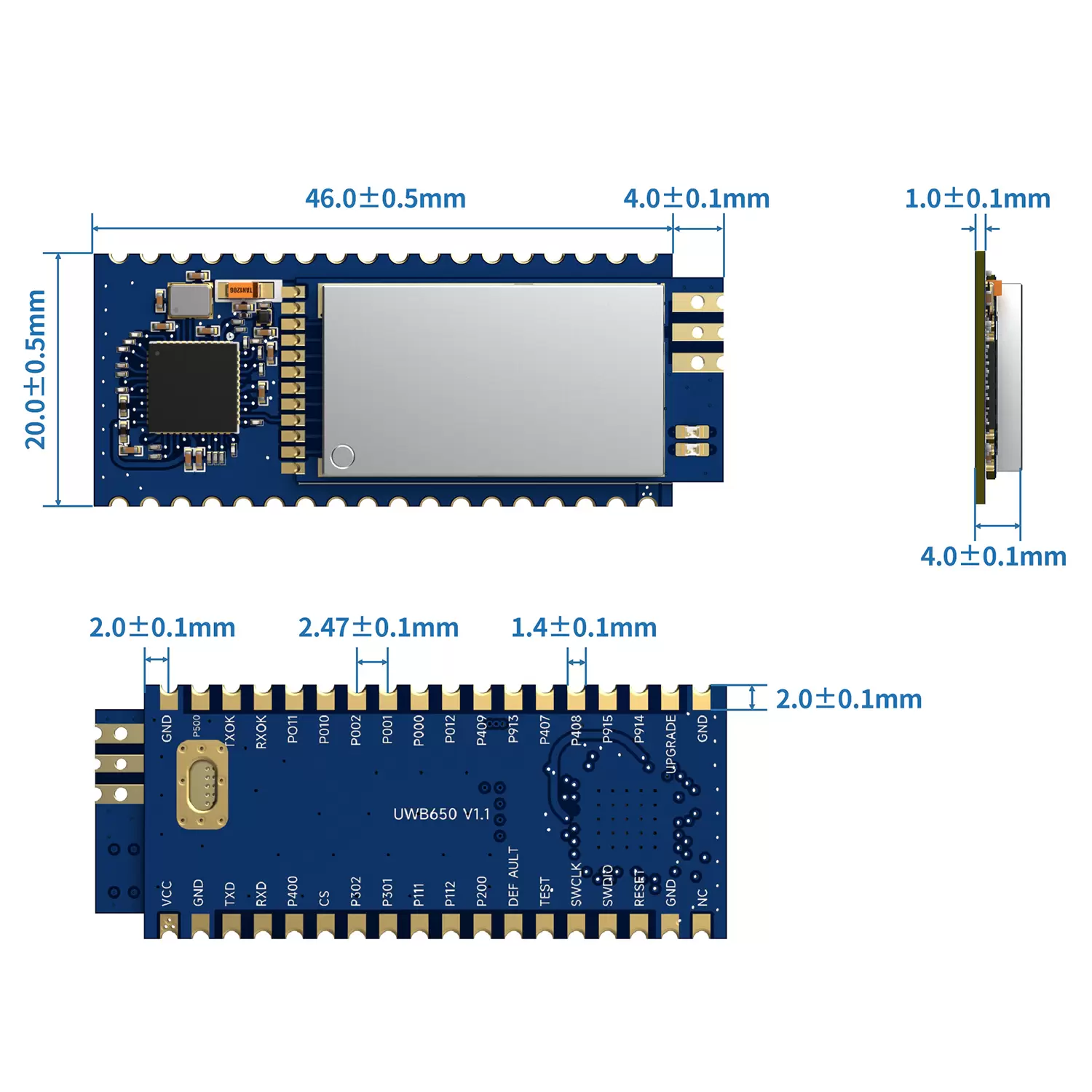 UWB650&nbsp;: Module UWB de télémétrie et de positionnement intérieur haute précision avec cryptage AES128