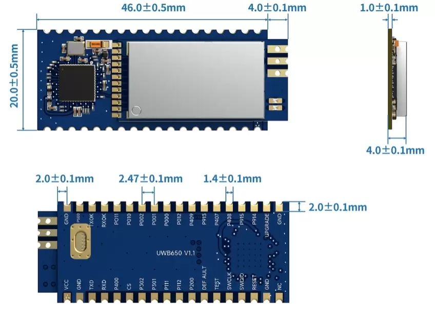 Dimensions mécaniques du module UWB650