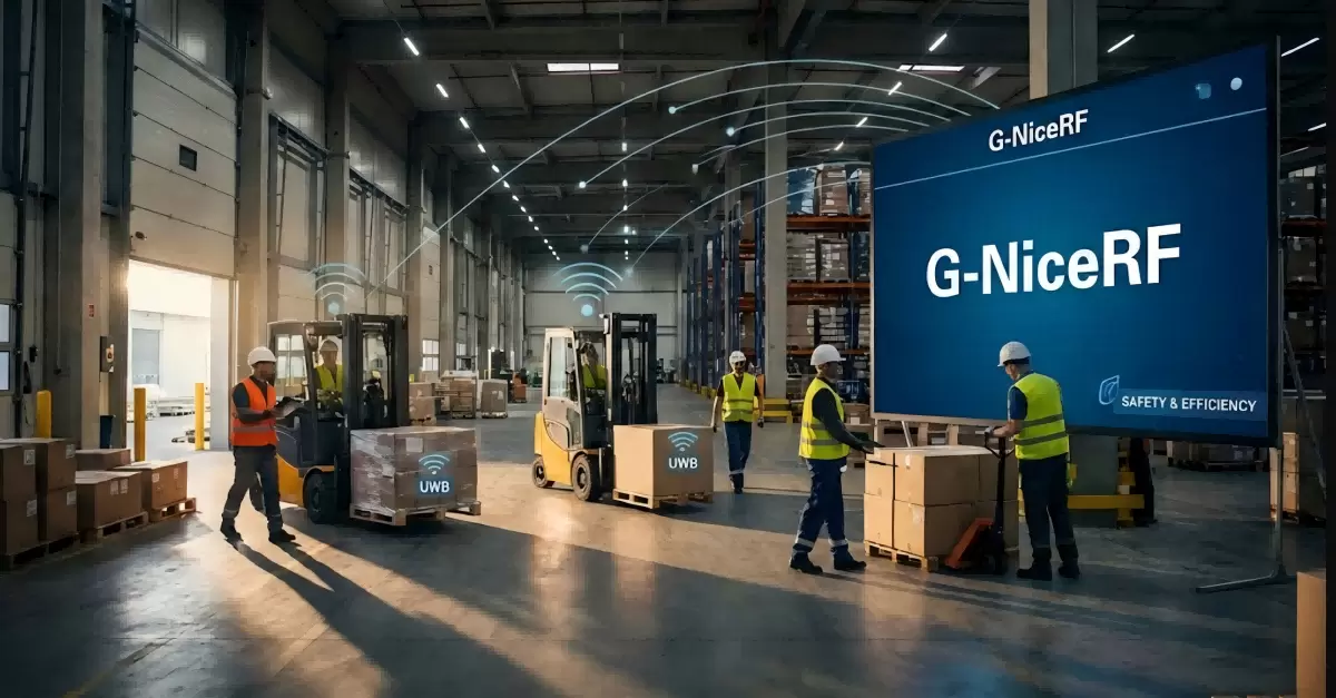 Entrepôt équipé d'un système de suivi UWB pour plus de sécurité et d'efficacité.