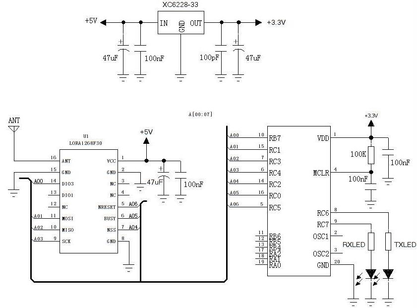 module sans fil LoRa1268F30-circuit d'application typique