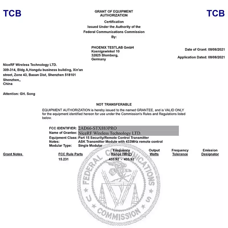 Le module ASK STX883PRO a passé la certification FCC