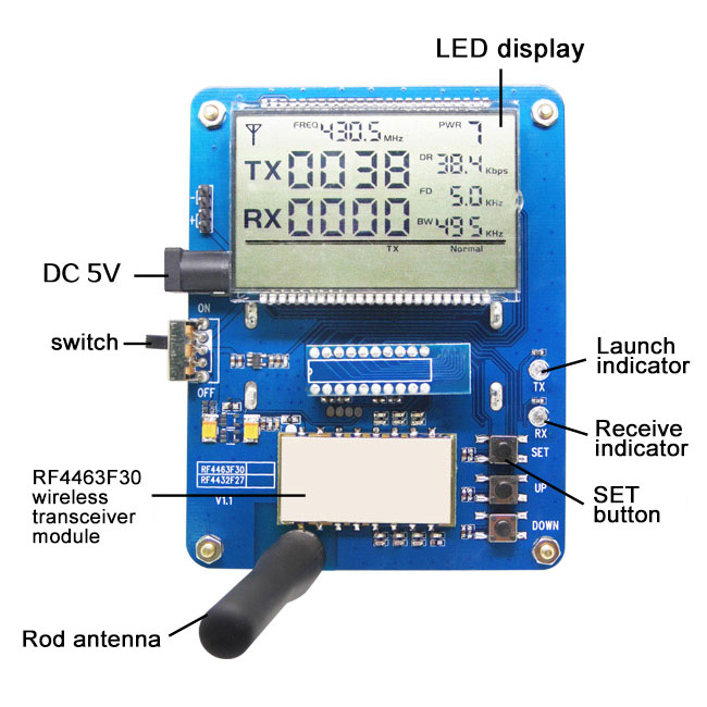 Module émetteur-récepteur sans fil RF4463F30, carte de démonstration