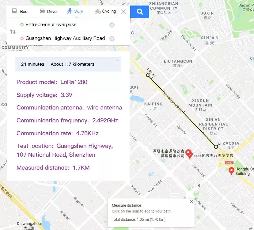 Test de distance de transmission du module 2,4 GHz LoRa1280